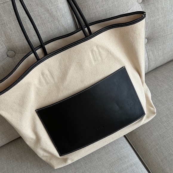 W concept Autt Leather Strap Canvas Tote Bag - Picture 4 of 8